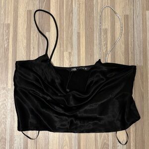 Zara black satin crop top